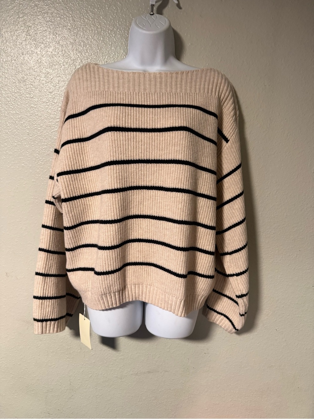 Striped Boatneck Sweater in Light Pink